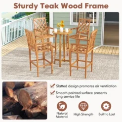 Tangkula 3-Piece Teak Patio Bar Set with Round Cocktail Table and 2 Bar Stools -Tangkula Shop GUEST 8963d97c 14b7 403e b12e 43a8318b8621