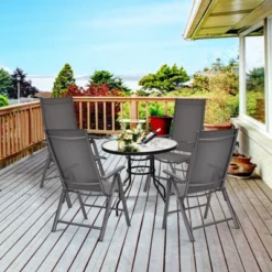 Tangkula 4 Pack Folding Patio Dining Chairs, 7-Position Adjustable Reclining Gray