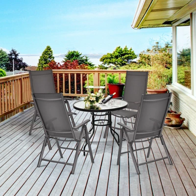 Tangkula 4 Pack Folding Patio Dining Chairs, 7-Position Adjustable Reclining Gray 1 Tangkula 4 Pack Folding Patio Dining Chairs, 7-Position Adjustable Reclining Gray
