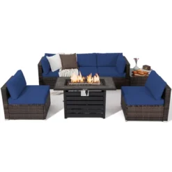 Tangkula 7PCS Patio Rattan Furniture Set 42" Fire Pit Table W/ Cover Cushioned -Tangkula Shop GUEST 898c36db ff22 4ea1 bdb9 99b5d768673d