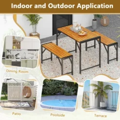 Tangkula 3-Piece Outdoor Dining Set with Acacia Wood Table and 2 Benches -Tangkula Shop GUEST 89a73540 71b7 499b 89e7 43a36284ba15