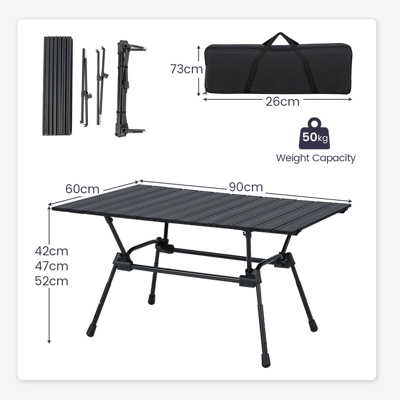 Tangkula Folding Camping Table Collapsible Aluminum Roll Up Beach Table With Carrying Bag 4-Level Adjustable Height Dark/Silver 3 Tangkula Folding Camping Table Collapsible Aluminum Roll Up Beach Table With Carrying Bag 4-Level Adjustable Height Dark/Silver - Image 3