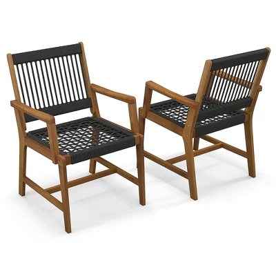 Tangkula Patio 4PCS Acacia Wood Dining Chairs All-Weather Rope Woven Armchairs Outdoor 8 Tangkula Patio 4PCS Acacia Wood Dining Chairs All-Weather Rope Woven Armchairs Outdoor - Image 8