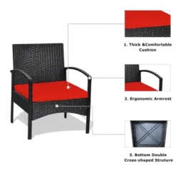 Tangkula 3 PCS Patio Wicker Rattan Furniture Set Coffee Table & 2 Rattan Chair W/ Cushion Red -Tangkula Shop GUEST 8a819ff0 68b5 4550 932b bab88ff0a41f