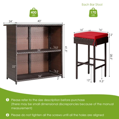 Tangkula 3PCS Patio Wicker Rattan Bar Set Table W/2 Cushioned Stools 8 Tangkula 3PCS Patio Wicker Rattan Bar Set Table W/2 Cushioned Stools - Image 8