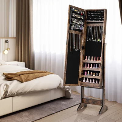 Tangkula Jewelry Mirrored Cabinet Armoire Organizer Storage Box W/ Stand Christmas Gift 1 Tangkula Jewelry Mirrored Cabinet Armoire Organizer Storage Box W/ Stand Christmas Gift