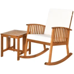 Tangkula 2PCS Patio Wooden Rocking Chair Set Garden Outdoor W/ Coffee Table Cushion -Tangkula Shop GUEST 8af18fd3 fc3f 4c67 a397 2a455574914d