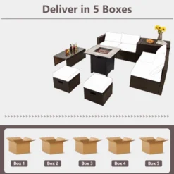 Tangkula 9 PCS Outdoor Patio Furniture Set W/ 30" Propane Fire Pit Table PE Wicker Space-Saving Sectional Sofa W/ Storage Box And Cushions Black/Gray/Navy/Red/Turquoise/Off White -Tangkula Shop GUEST 8af1b84b fc6c 4ddd 9c4b 145c7d7fae8e