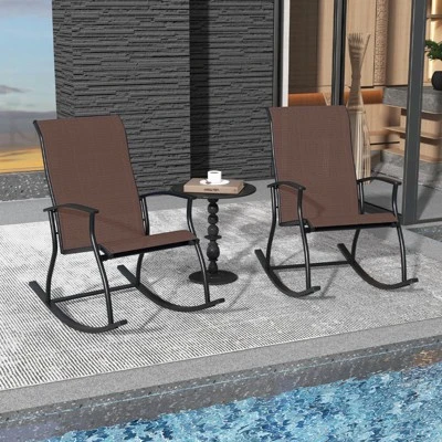 Tangkula Set of 2 Outdoor Rocking Chairs with Breathable Fabric - Brown 2 Tangkula Set of 2 Outdoor Rocking Chairs with Breathable Fabric - Brown - Image 2