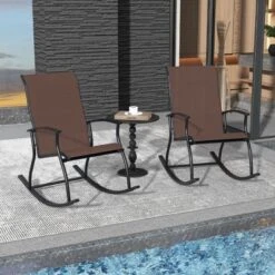 Tangkula Set Of 4 Outdoor Rocking Chair Patio Rocker W/ Breathable Fabric Brown -Tangkula Shop GUEST 8b0bbf74 06cd 4c83 9627 a9c5809968c7