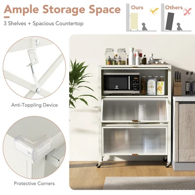 Tangkula 4-Tier Kitchen Bakers Rack Microwave Stand W/ Flip Doors Universal Wheels White 9 Tangkula 4-Tier Kitchen Bakers Rack Microwave Stand W/ Flip Doors Universal Wheels White - Image 9