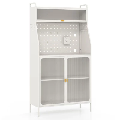 Tangkula 5-Tier Metal Baker's Rack Kitchen Pantry Cabinet W/ See-through Flip-up Door Pegboard Adjustable Shelf White 8 Tangkula 5-Tier Metal Baker's Rack Kitchen Pantry Cabinet W/ See-through Flip-up Door Pegboard Adjustable Shelf White - Image 8