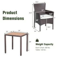 Tangkula Set Of 3 Wicker Dining Set Acacia Wood Table Top W/ Cushioned Chairs Patio Garden -Tangkula Shop GUEST 8b5e53fe 972b 42c5 9985 c74e9a189718