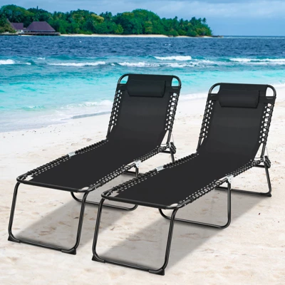 Tangkula Foldable Beach Chaise Lounge Chair with Adjustable Pillow & 4-Position Recline 3 Tangkula Foldable Beach Chaise Lounge Chair with Adjustable Pillow & 4-Position Recline - Image 3
