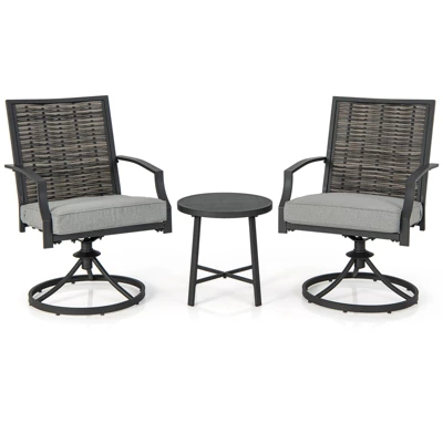 Tangkula 3PCS Swivel Chair Set Coffee Table Wicker Cushioned Seat Balcony Porch Patio 1 Tangkula 3PCS Swivel Chair Set Coffee Table Wicker Cushioned Seat Balcony Porch Patio