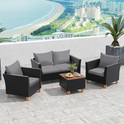 Tangkula 8 PCS Wicker Patio Furniture Set W/ Removable Cushions Storage Coffee Table 1 Tangkula 8 PCS Wicker Patio Furniture Set W/ Removable Cushions Storage Coffee Table