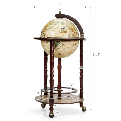 Tangkula 17" Wood Globe Bar Stand 16th Century Italian Rack Drinks Bottle Shelf Cart 8 Tangkula 17" Wood Globe Bar Stand 16th Century Italian Rack Drinks Bottle Shelf Cart - Image 8