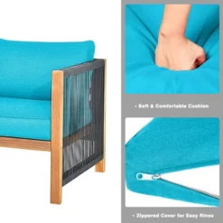 Tangkula 4-Piece Outdoor Patio Wood Conversation Furniture Set Padded Chair With Coffee Table Turquoise -Tangkula Shop GUEST 8c9782ca e112 496b 8827 7d2d06655bd7