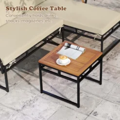 Tangkula 3-Piece L-Shaped Acacia Wood Patio Furniture Set with Cushioned Sofa & Coffee Table -Tangkula Shop GUEST 8cb13733 4f2a 488c 96ed 3cabc65244fd