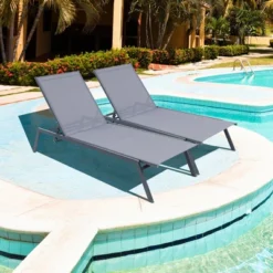 Tangkula 2PCS Patio 6-Position Adjustable Lounge Chair Outdoor Reclining Chair Poolside