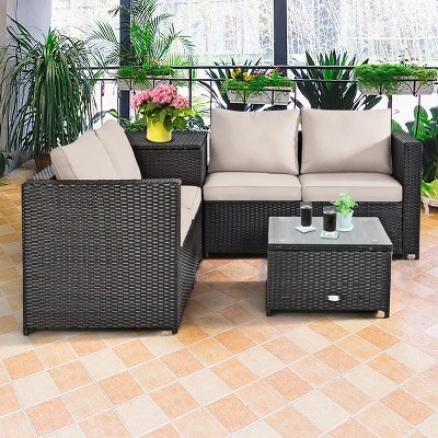 Tangkula 4 PCS Patio Rattan Furniture Set Wicker Conversation Set W/Storage Box 2 Tangkula 4 PCS Patio Rattan Furniture Set Wicker Conversation Set W/Storage Box - Image 2