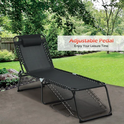 Tangkula Foldable Beach Chaise Lounge Chair with Adjustable Pillow & 4-Position Recline 2 Tangkula Foldable Beach Chaise Lounge Chair with Adjustable Pillow & 4-Position Recline - Image 2