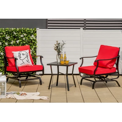 Tangkula 3-Piece Patio Rocking Bistro Set - Outdoor Conversation Set with Red Cushions 2 Tangkula 3-Piece Patio Rocking Bistro Set - Outdoor Conversation Set with Red Cushions - Image 2