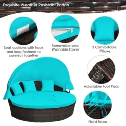 Tangkula Cushioned Patio Rattan Round Daybed W/ Adjustable Table 3 Pillows Turquoise -Tangkula Shop GUEST 8d20250c 52c5 4a2f a3a8 30905b9f9130
