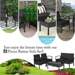 Tangkula Set Of 4 Wicker Patio Conversation Furniture Set Outdoor Rattan Chair And Table Set Patio Furniture Sets W/ Coffee Table & Washable Cushions -Tangkula Shop GUEST 8d5bf6f2 ef8d 4746 af71 981874a8259b 1