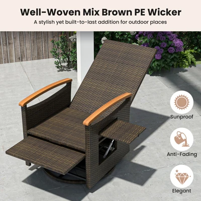 Tangkula 2-Piece Outdoor 360° Swivel Rattan Recliner Set with Side Table 5 Tangkula 2-Piece Outdoor 360° Swivel Rattan Recliner Set with Side Table - Image 5