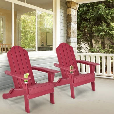 Tangkula 2PCS Patio Folding Adirondack Chair Weather Resistant Cup Holder Yard Red 1 Tangkula 2PCS Patio Folding Adirondack Chair Weather Resistant Cup Holder Yard Red