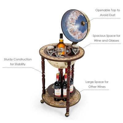 Tangkula 17" Wood Globe Bar Stand 16th Century Italian Rack Drinks Bottle Shelf Cart 7 Tangkula 17" Wood Globe Bar Stand 16th Century Italian Rack Drinks Bottle Shelf Cart - Image 7