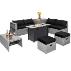 Tangkula 9 PCS Patio Furniture Set With 42" 60,000 BTU Fire Pit Outdoor Space-Saving Sectional Sofa Set With Storage Box Black/Gray/Navy/Red/Turquoise/Off White -Tangkula Shop GUEST 8df0b890 4cd3 4d95 8bf9 39b2b955ced3