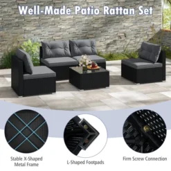 Tangkula Set Of 5 Rattan Sofa Set Outdoor Wicker Furniture Set W/Seat & Back Cushions Square Coffee Table Patio Sectional Sofa Set Gray -Tangkula Shop GUEST 8e09940f fa09 425d ae8b 58c2cb0ecfc4