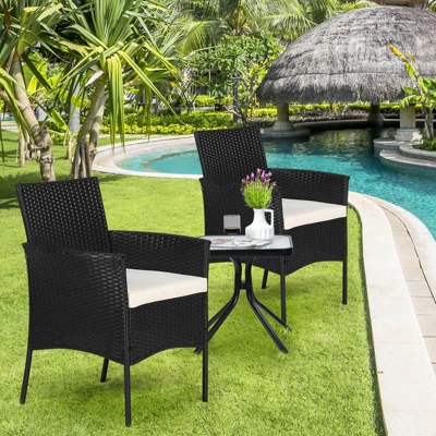 Tangkula Outdoor 4 PCS Rattan Dining Chair Patio Cushioned Arm Chair W/Zipper Black 1 Tangkula Outdoor 4 PCS Rattan Dining Chair Patio Cushioned Arm Chair W/Zipper Black