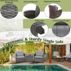 Tangkula 3-Piece Outdoor Wicker Conversation Set - Grey Rattan Patio Furniture with Tempered Glass Table 14 Tangkula 3-Piece Outdoor Wicker Conversation Set - Grey Rattan Patio Furniture with Tempered Glass Table -Tangkula Shop GUEST 8e547c93 708b 4b34 99b4 1bce946c0e65