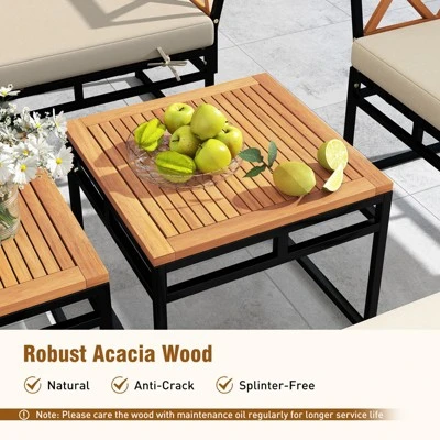 Tangkula 7-Piece Acacia Wood Outdoor Patio Furniture Set 3 Tangkula 7-Piece Acacia Wood Outdoor Patio Furniture Set - Image 3