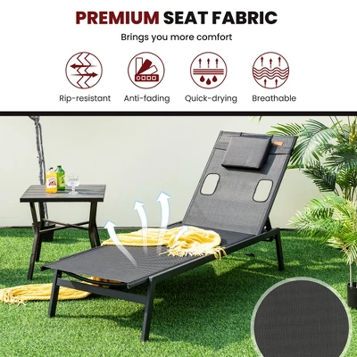 Tangkula 2 Pieces Patio Sunbathing Lounge Chair W/ Face Hole & Detachable Head Pillows Poolside 4 Tangkula 2 Pieces Patio Sunbathing Lounge Chair W/ Face Hole & Detachable Head Pillows Poolside - Image 4