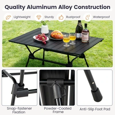 Tangkula Folding Camping Table Collapsible Aluminum Roll Up Beach Table With Carrying Bag 4-Level Adjustable Height Dark/Silver 4 Tangkula Folding Camping Table Collapsible Aluminum Roll Up Beach Table With Carrying Bag 4-Level Adjustable Height Dark/Silver - Image 4