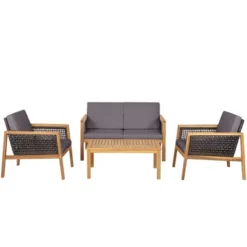 Tangkula 4PCS Patio Acacia Wood Furniture Set PE Rattan Conversation Set W/ Grey Cushions 19 Tangkula 4PCS Patio Acacia Wood Furniture Set PE Rattan Conversation Set W/ Grey Cushions -Tangkula Shop GUEST 8ec928ac 63b3 4c67 9ef5 18abd0c8f73a