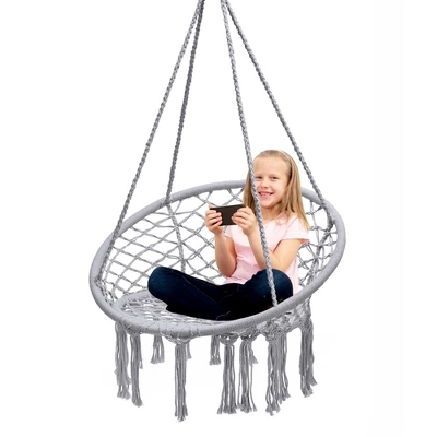 Tangkula Hammock Chair Hanging Cotton Rope Macrame Swing Chair Indoor Outdoor 3 Tangkula Hammock Chair Hanging Cotton Rope Macrame Swing Chair Indoor Outdoor - Image 3
