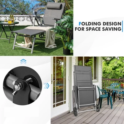 Tangkula Patio Recliner Chair: 7-Level Adjustable Folding Outdoor Chaise Lounge with Wheels 6 Tangkula Patio Recliner Chair: 7-Level Adjustable Folding Outdoor Chaise Lounge with Wheels - Image 6