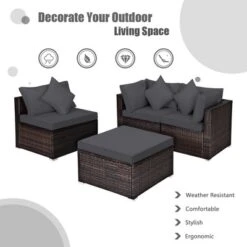 Tangkula 4PCS Rattan Patio Conversation Furniture Set Yard Outdoor W/ Grey Cushion -Tangkula Shop GUEST 8f25d74c a494 4def 9f63 aff9f57e8282