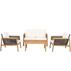 Tangkula 8-Piece Patio Acacia Wood Furniture Set Outdoor PE Rattan Conversation Set With Removable Cushions -Tangkula Shop GUEST 8f5d1a58 0331 4709 8156 a82317120950