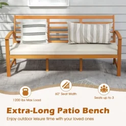 Tangkula 64" Acacia Wood 3-Seat Patio Bench with Off-White Cushion 13 Tangkula 64" Acacia Wood 3-Seat Patio Bench with Off-White Cushion -Tangkula Shop GUEST 8f8e59a2 a761 49d5 a881 653fc27c914c