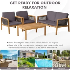 Tangkula 4PCS Patio Acacia Wood Furniture Set PE Rattan Conversation Set W/ Grey Cushions 13 Tangkula 4PCS Patio Acacia Wood Furniture Set PE Rattan Conversation Set W/ Grey Cushions -Tangkula Shop GUEST 8f93f7f1 6b65 4597 8e3a e1c889429890
