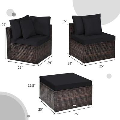 Tangkula 4PCS Rattan Patio Conversation Furniture Set Yard Outdoor W/ Black Cushion 8 Tangkula 4PCS Rattan Patio Conversation Furniture Set Yard Outdoor W/ Black Cushion - Image 8