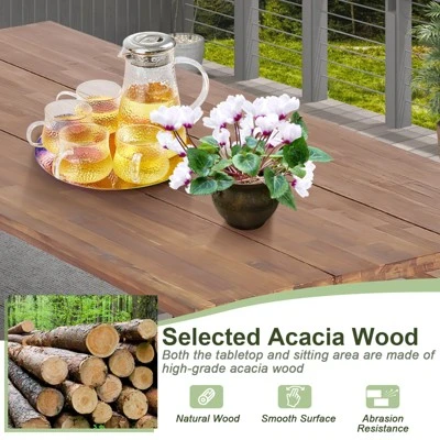 Tangkula 71" Patio Picnic Table Bench Set Outdoor Camping Table Set W/ Acacia Wood Tabletop & Seat 2" Umbrella Hole 3 Tangkula 71" Patio Picnic Table Bench Set Outdoor Camping Table Set W/ Acacia Wood Tabletop & Seat 2" Umbrella Hole - Image 3