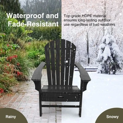 Tangkula HDPE Adirondack Chair W/Ergonomic Design&Ottoman Outdoor Lounge Armchair Chair For Yard&Patio Black 3 Tangkula HDPE Adirondack Chair W/Ergonomic Design&Ottoman Outdoor Lounge Armchair Chair For Yard&Patio Black - Image 3