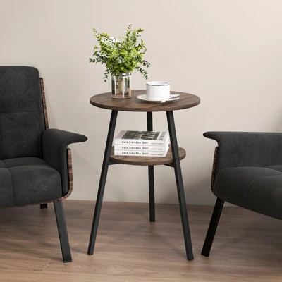 Tangkula 2-tier Accent Coffee Tea Table Nightstand Bedside Table W/ Storage Shelf 2 Tangkula 2-tier Accent Coffee Tea Table Nightstand Bedside Table W/ Storage Shelf - Image 2